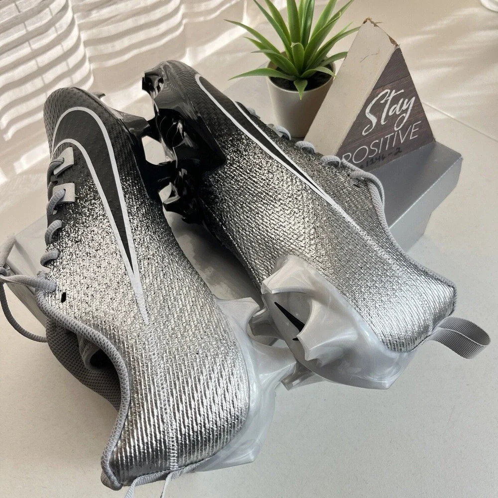 Nike Vapor Edge Speed 360 2 Metallic Silver Black Men Size 7.5 Football‎ Cleats